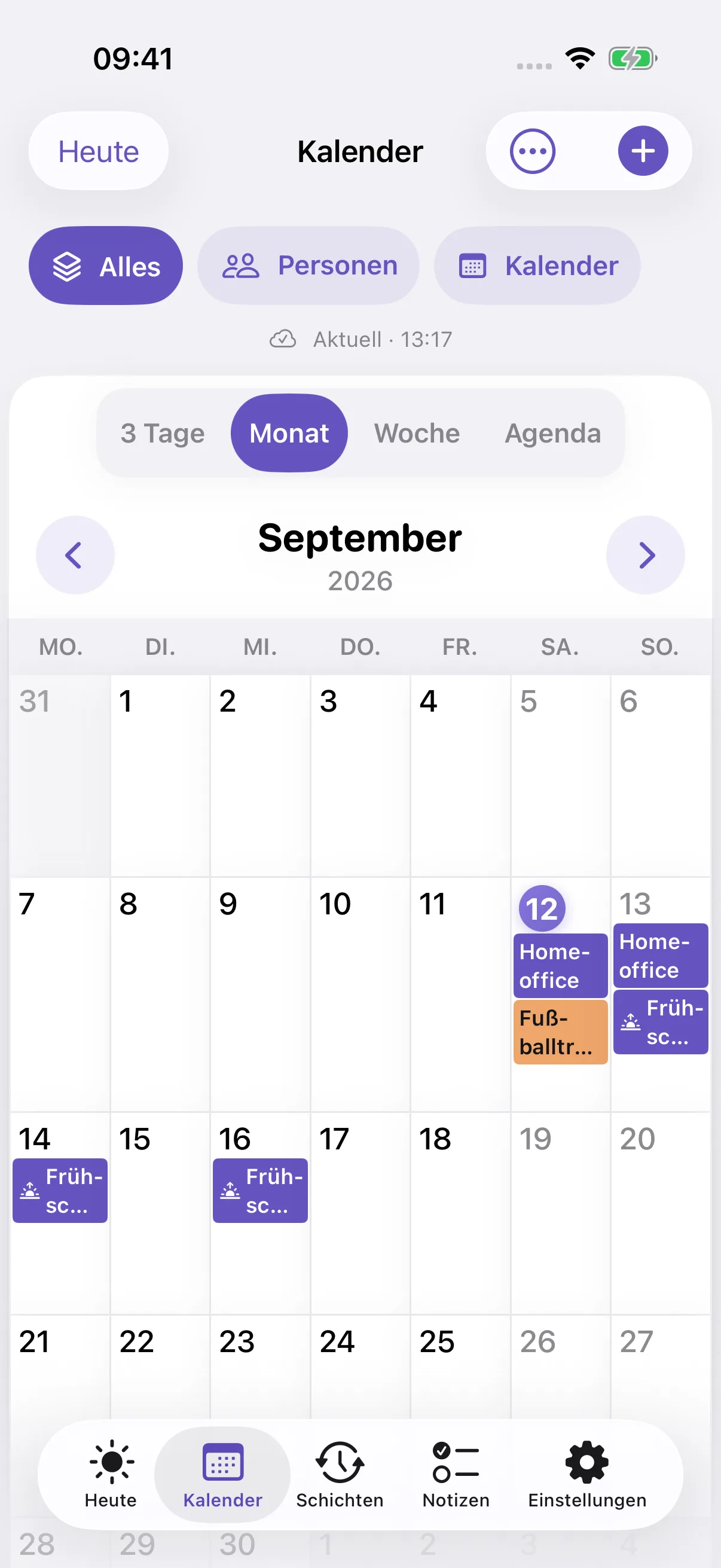 Famalio Monatskalender auf dem iPhone