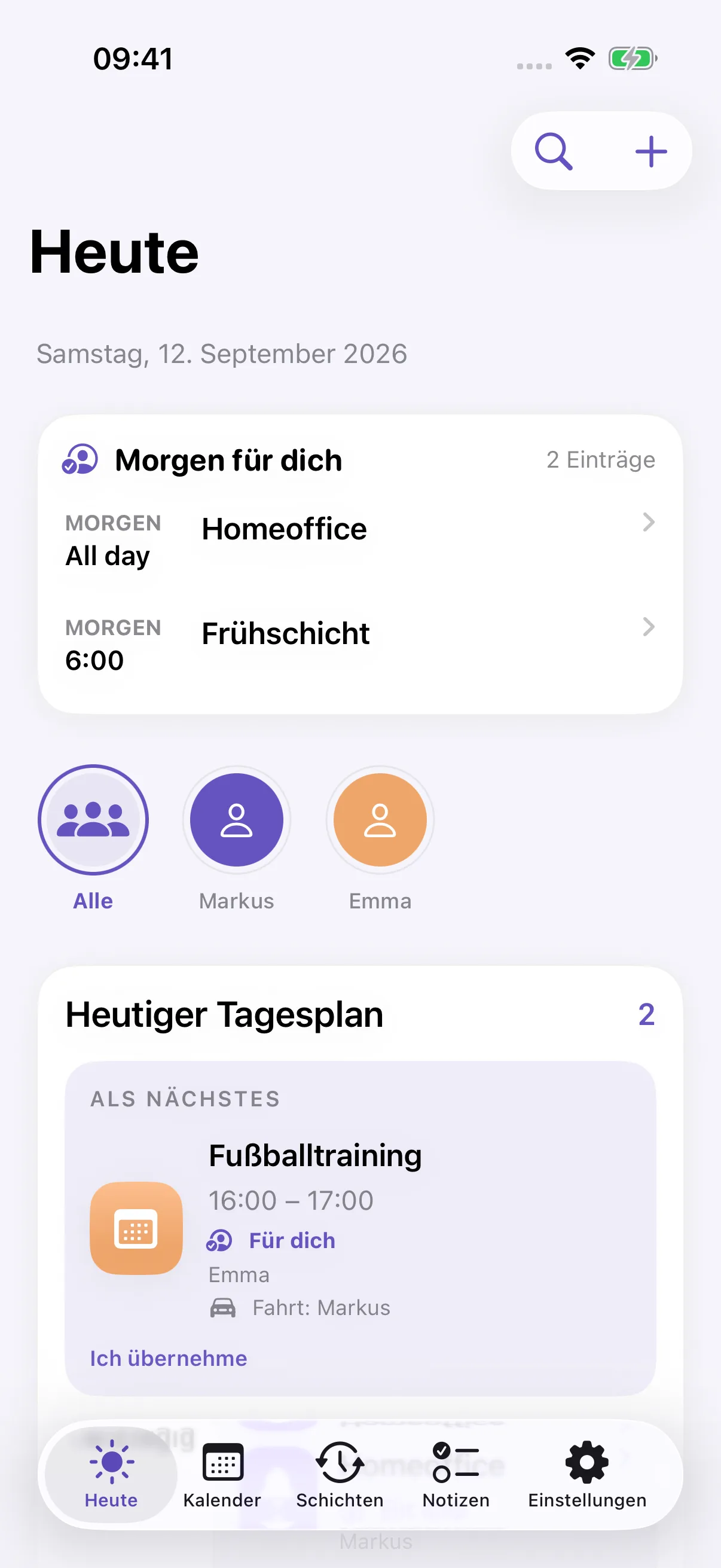 Famalio Heute-Ansicht mit Familienplan