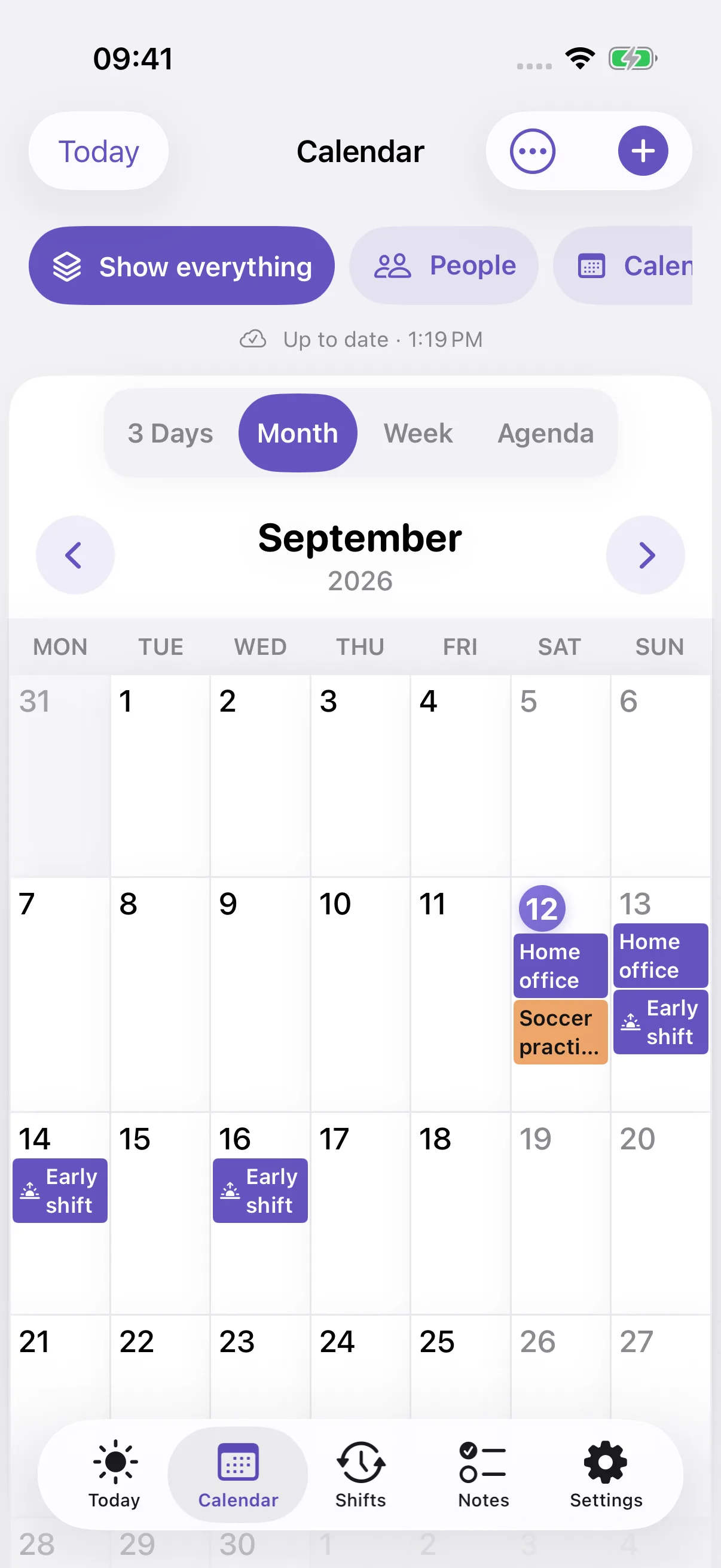 Famalio month calendar on iPhone