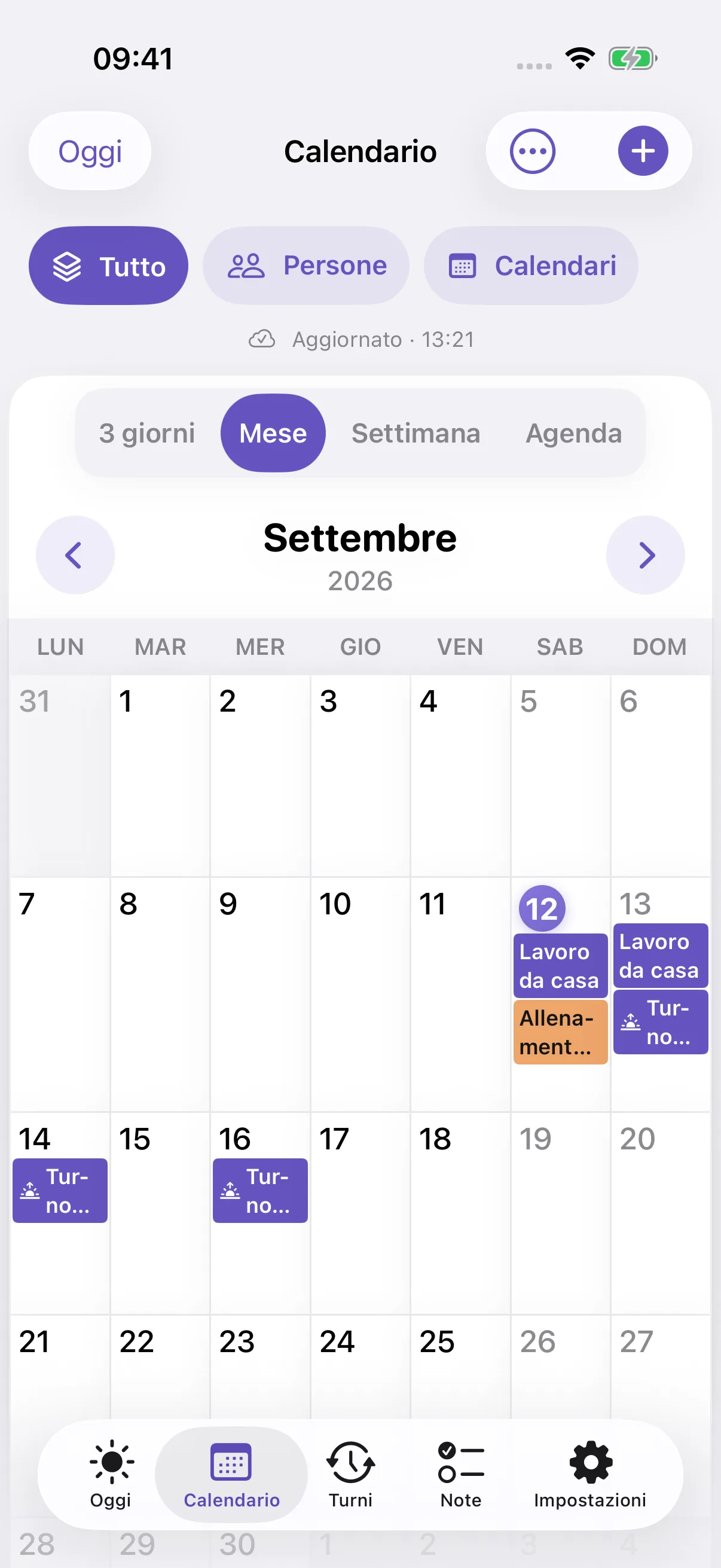 Calendario mensile Famalio su iPhone