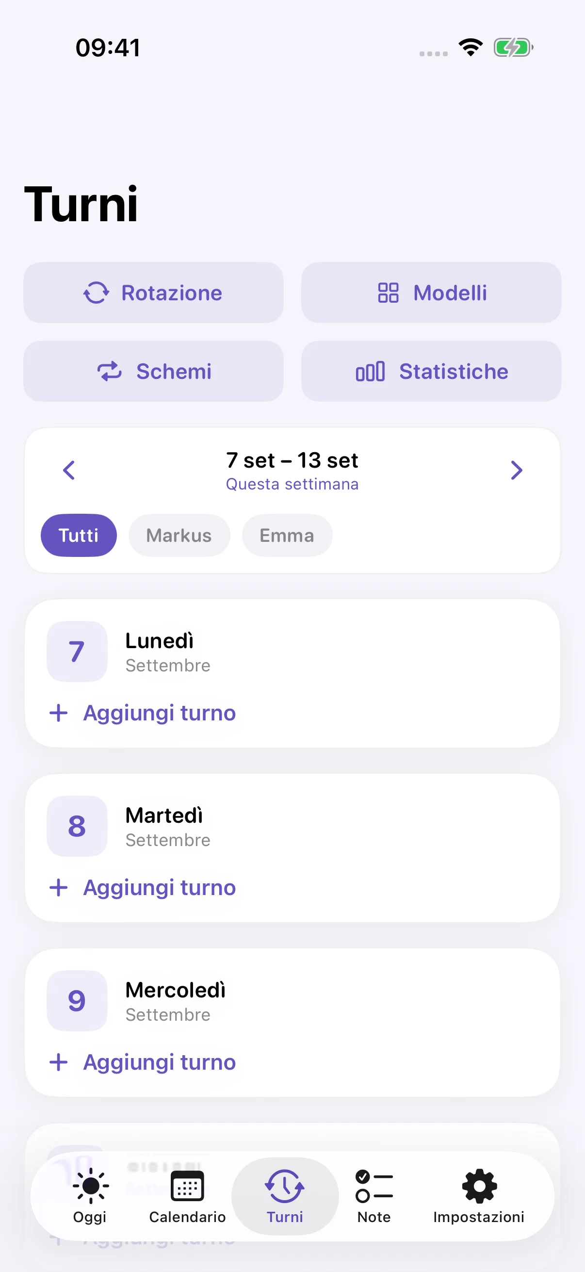 Pianificazione turni Famalio