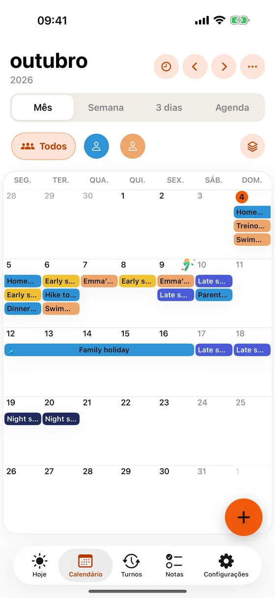 Calendário do mês do Famalio